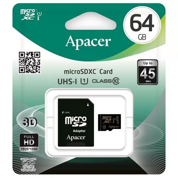Карта памяти Apacer microSDXC 64GB High-Capacity (Class 10) UHS-1