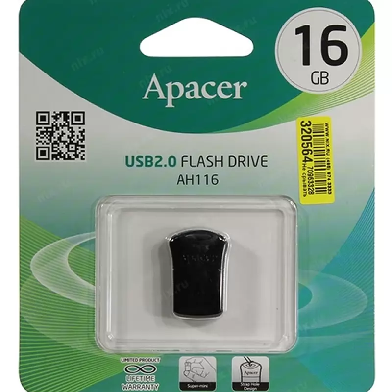 Флеш Накопитель (16GB) Apacer AH116 (USB 2.0) Black USB 2.0 Накопитель Apacer AH116 (16GB) Black