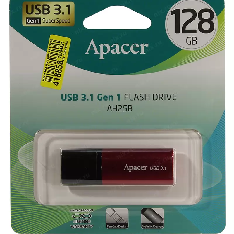 Флеш Накопитель (128GB) Apacer AH25B (USB 3.1) Red USB 3.1 Накопитель Apacer AH25B (128GB) Red