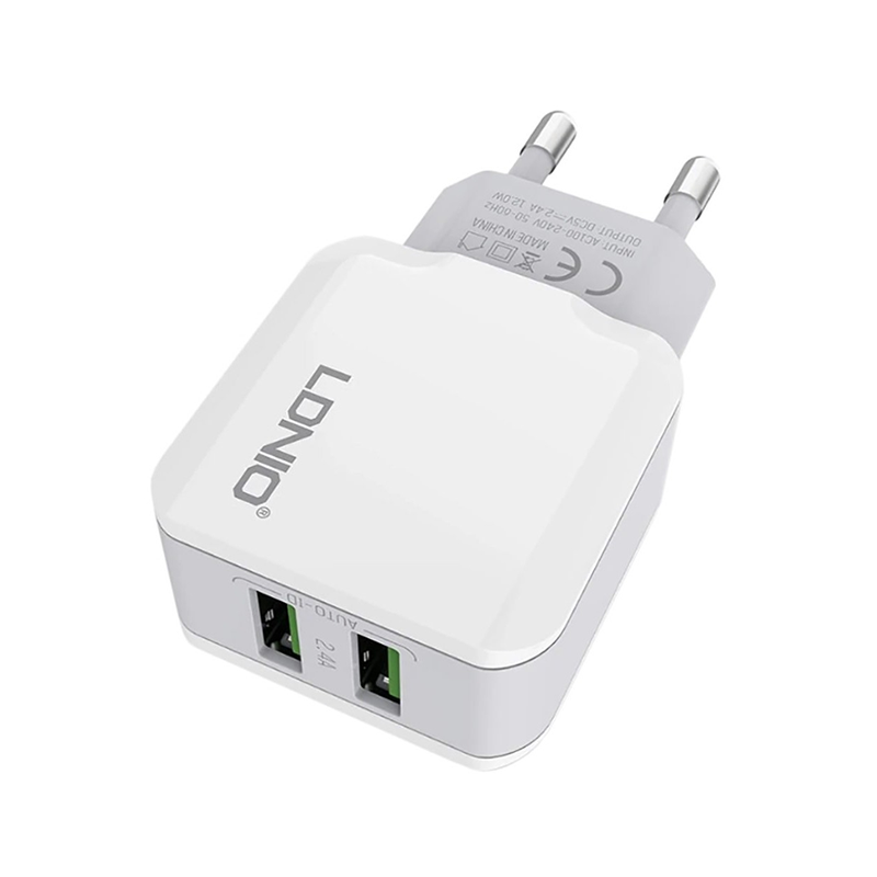 Зарядка сетевая LDNIO A2202 (Кабель Micro/ 2 USB Auto-ID/ Выход:12W) White