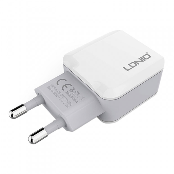 Зарядка сетевая LDNIO A2202 (Кабель Micro/ 2 USB Auto-ID/ Выход:12W) White