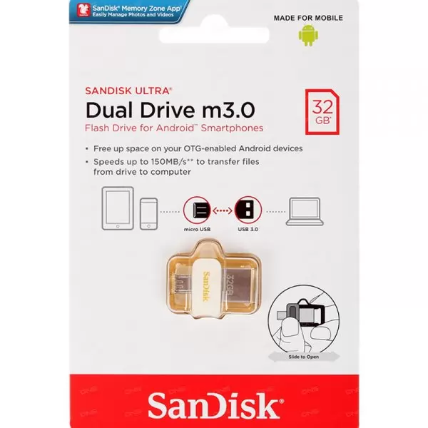 Накопитель Sandisk USB 3.0 32GB Ultra Android Dual Drive OTG, White-Gold