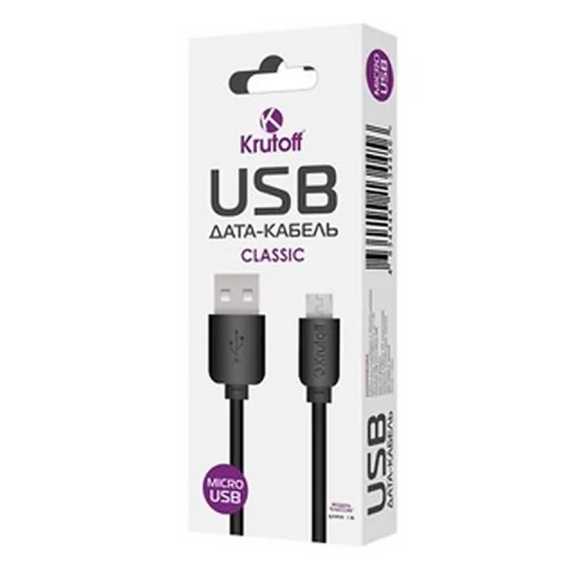 Кабель USB A(m)-->Micro B(m) Krutoff Classic ( черный) L=1m