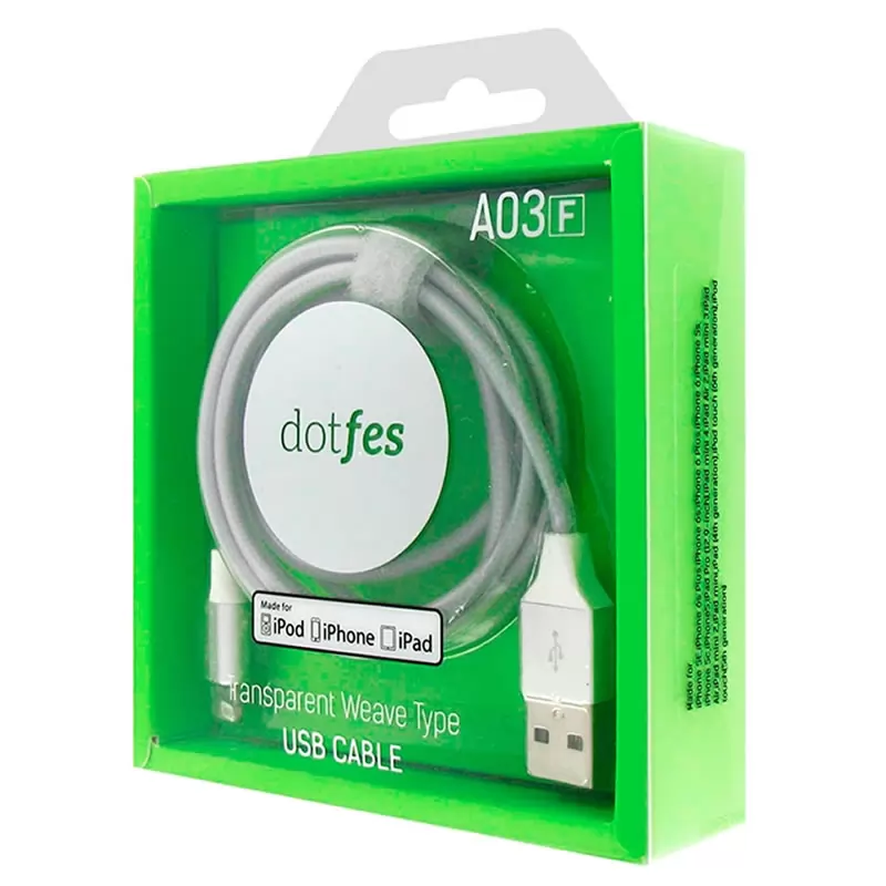 Кабель USB A(m)-->Lightning(m) Dotfes A03F (gray) L=1m MFI