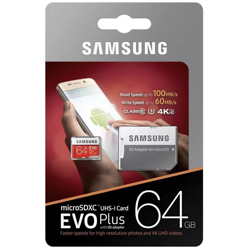 Карта памяти Samsung EVO Plus MicroSDHC 64GB (Class10 UHS-I)