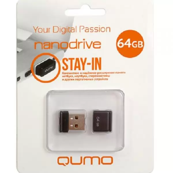 Накопитель QUMO 64GB USB 2.0 Nano Black