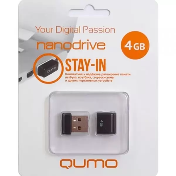 Накопитель QUMO 4GB USB 2.0 Nano Black