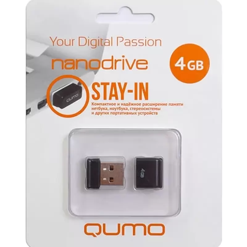 Флеш Накопитель (4GB) QUMO Nano (USB 2.0) Black Накопитель QUMO 4GB USB 2.0 Nano Black