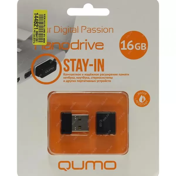 Накопитель QUMO 16GB USB 2.0 Nano Black