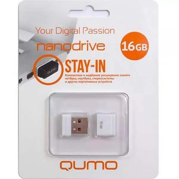 Накопитель QUMO 16GB USB 2.0 Nano White
