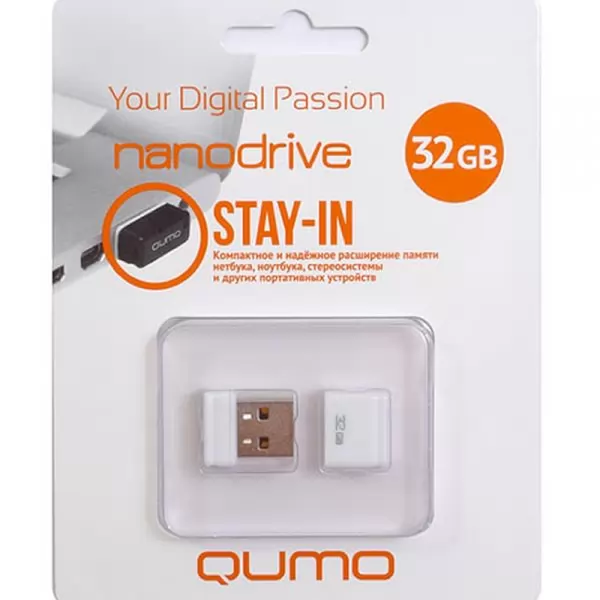 Накопитель QUMO 32GB USB 2.0 Nano White
