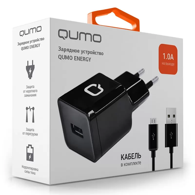 Зарядка сетевая Qumo Energy (1 USB, 1A, черный) Зарядка сетевая Qumo Energy (1 USB, 1A, черный)