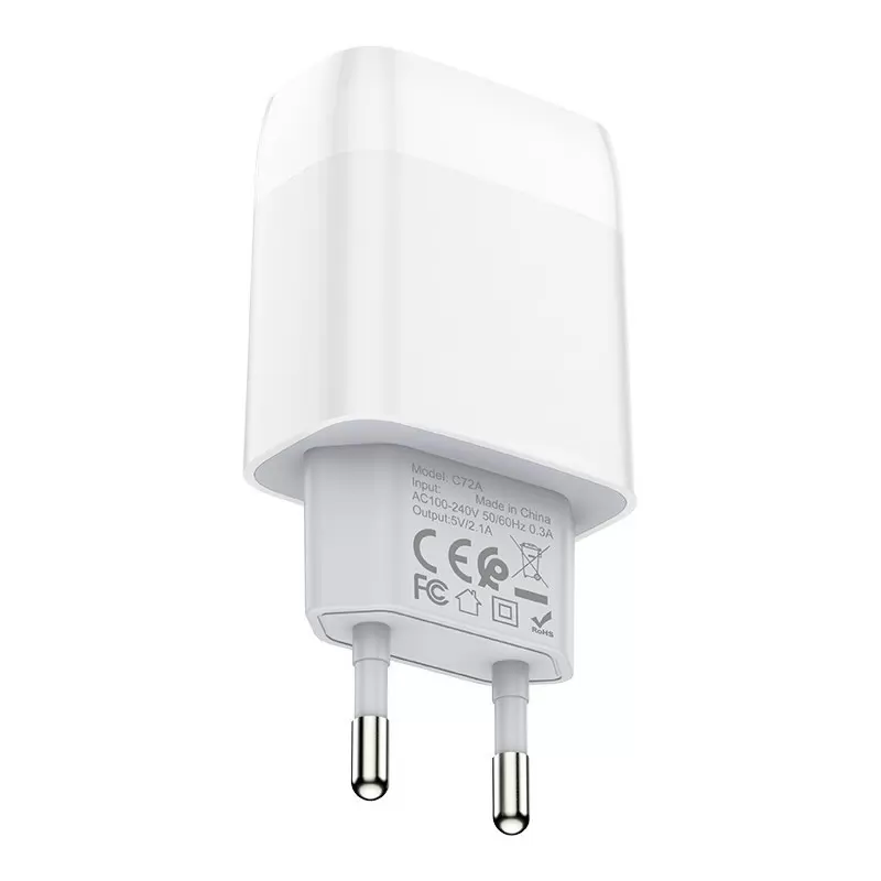 Зарядка сетевая Hoco C72A (кабель Type-C 1m/1хUSB/Выход: 10.5W) белая Зарядка сетевая Hoco C72A (1USB, 2.4A) белая
