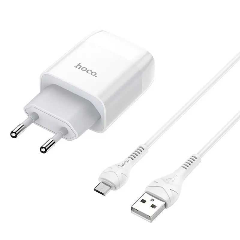 Зарядка сетевая Hoco C72A (1USB, 2.4A с кабелем Llightning) белая