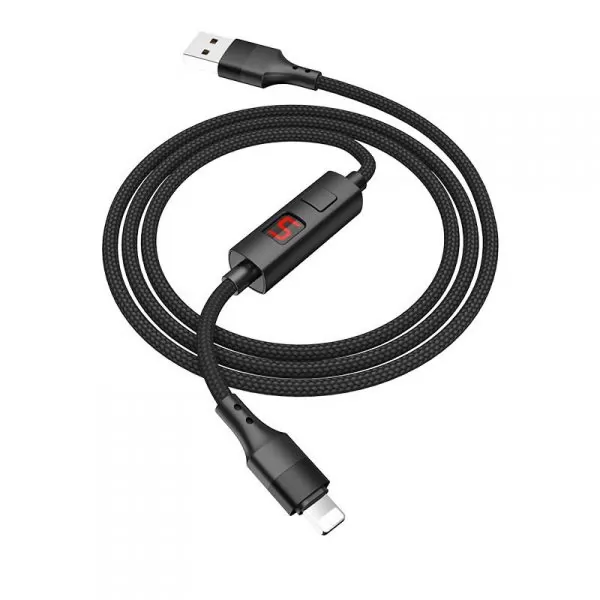 Кабель USB A(m)-->Lightning(m) Hoco S13 (черный, с таймером) L=1,2m