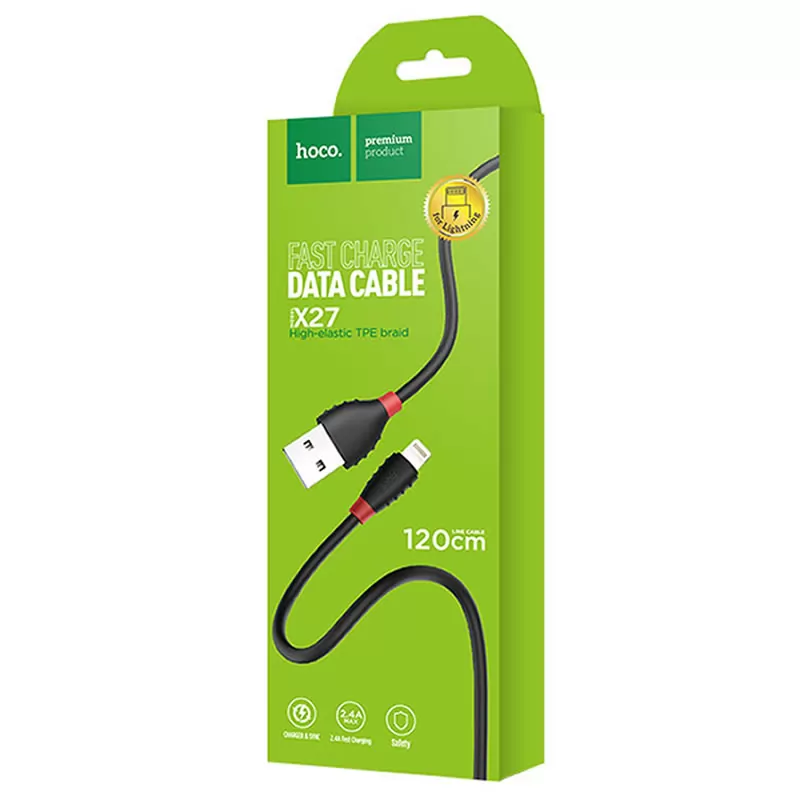 Кабель USB A(m)-->Lightning(m) Hoco X27 Excellent (черный) L=1,2m