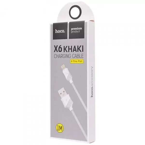 Кабель USB A(m)-->Lightning(m) Hoco X6 Khaki (белый) L=1m