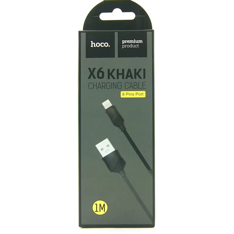 Кабель USB A(m)-->Lightning(m) Hoco X6 Khaki (черный) L=1m Кабель USB A(m)-->Lightning(m) Hoco X6 Khaki (черный) L=1m