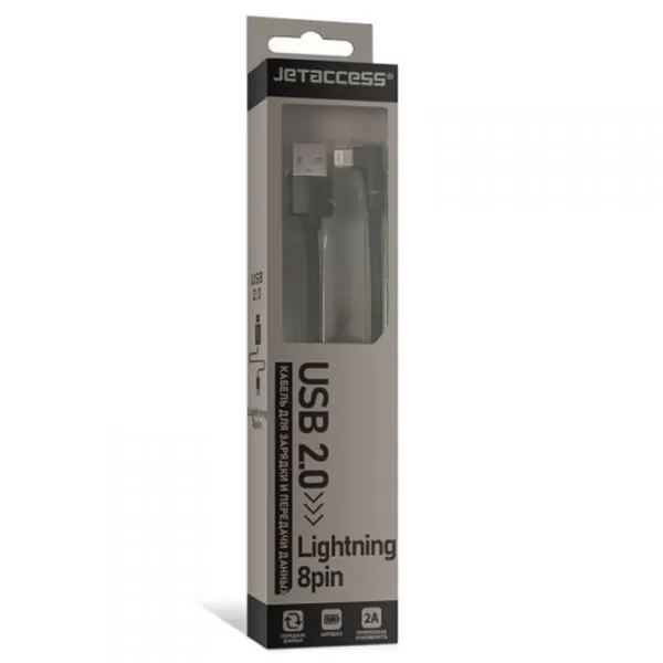 Кабель USB A(m)-->Lightning(m) Jet.A JA-DC45 (черный, в оплетке, угловой, 8pin) L=1m