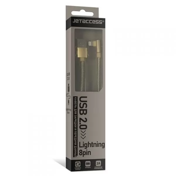 Кабель USB A(m)-->Lightning(m) Jet.A JA-DC45 (золотой, в оплетке, угловой, 8pin) L=1m