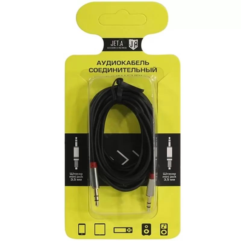 Аудиокабель соединительный Jack 3.5 - Jack 3.5 Jet.A JA-AC01 (чёрный) 1м.