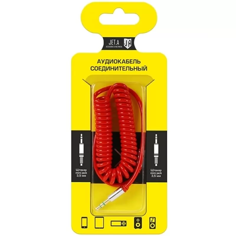 Аудиокабель соединительный Jack 3.5 - Jack 3.5 Jet.A JA-AC03 (красный, витой) 1,7м. Аудиокабель соединительный Jack 3.5 - Jack 3.5 Jet.A JA-AC03 (красный, витой) 1,7м.