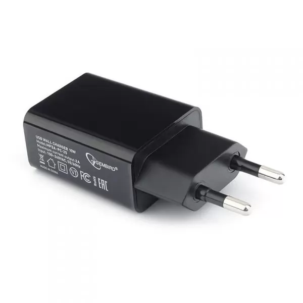 Зарядка сетевая Cablexpert MP3A-PC-25 (USB 1 порт, 2A) черный