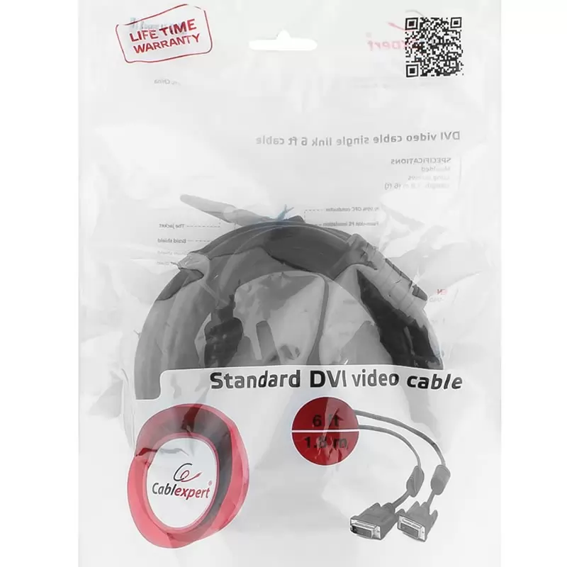 Кабель DVI-D single link Cablexpert CC-DVI-BK-6, (19M/19M, черный, экран, феррит.кольца) 1,8м.