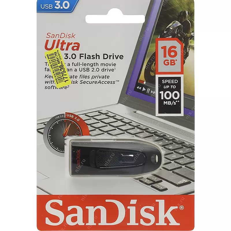 Флеш Накопитель (16GB) Sandisk Ultra (USB 3.0) черный Накопитель Sandisk USB 3.0 16GB Ultra черный