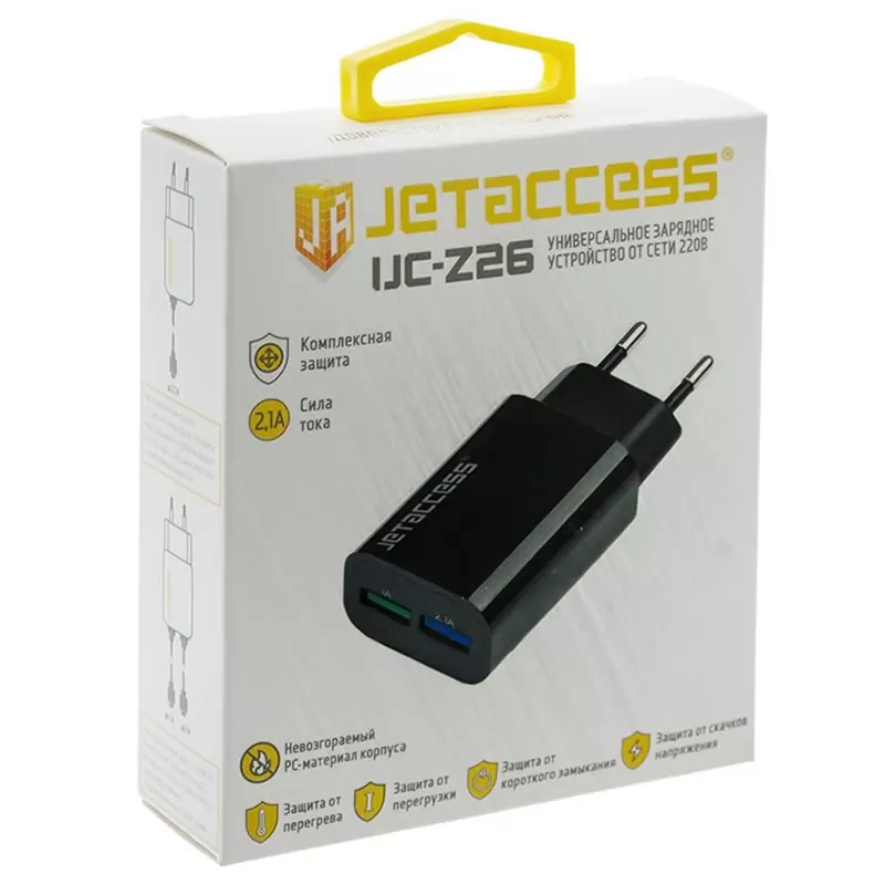 Зарядка сетевая Jet.A UC-Z26 (2USB, 2.1А), чёрное
