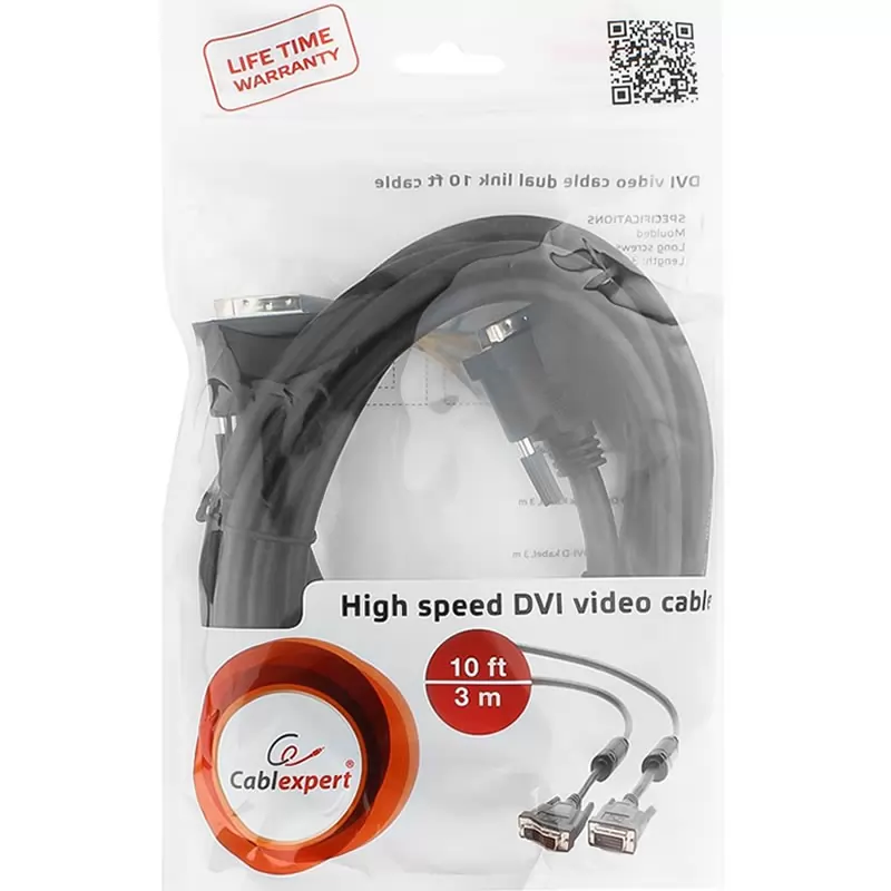 Кабель DVI-D single link Cablexpert CC-DVI-BK-10, (19M/19M, черный, экран, феррит.кольца) 3м.